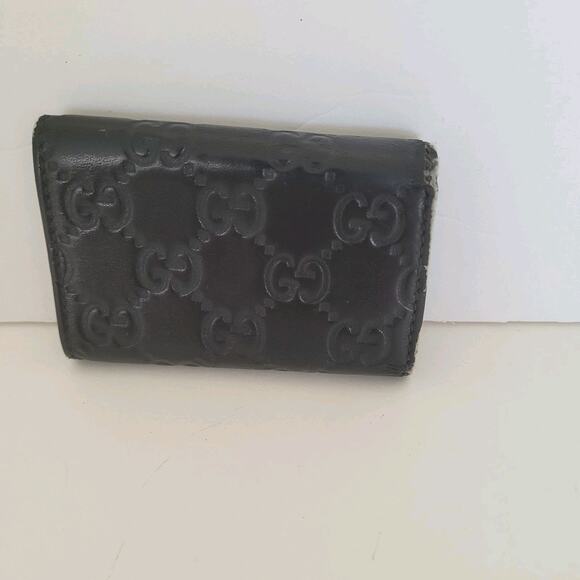 Gucci Guccissima Key Case Holder Wallet Case Leather Small Unisex Black Trifold - Picture 2 of 9